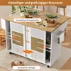 A kitchen island with storage and a fold-out countertop, shown in a dining room setting. Produktbild-Vorschau