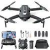 A collage of a drone and its accessories, including a remote control, batteries, charging cables, spare propellers, and a carrying case. Produktbild-Vorschau