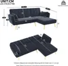 Diagrams showing the dimensions of a black sofa. Anteprima dell’immagine prodotto