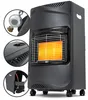 A collage of a black gas heater with close-up views of its components and accessories. Produktbild-Vorschau