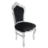 A single baroque-style chair with a silver frame and black upholstered seat and backrest, isolated on a white background. Produktbild-Vorschau