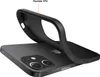 A black silicone phone case is shown bending away from a black smartphone. Produktbild-Vorschau