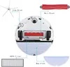 An exploded view diagram of a robot vacuum cleaner and its accessories, with labels pointing to each part. Produktbild-Vorschau