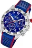 A close-up, angled view of a Festina chronograph watch with a blue dial and blue and red perforated strap. Náhľad obrázku produktu