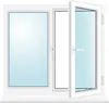 A white window frame with two panes of glass. One pane is closed, and the other is open, revealing a light blue tint. Anteprima dell’immagine prodotto