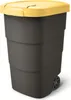 A dark gray trash can with a yellow lid and wheels. Anteprima dell’immagine prodotto