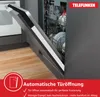 A dishwasher with its door partially open, revealing the interior and dishes. The image is overlaid with marketing text and a logo. Produktbild-Vorschau