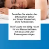 A person sleeping peacefully on a bed with text overlay promoting a product for waterbeds. Produktbild-Vorschau