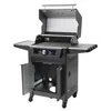A black and silver gas grill with its lid open, shown from a front-diagonal angle against a white background. Produktbild-Vorschau