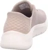 The rear view of a beige Skechers slip-on shoe. Anteprima dell’immagine prodotto