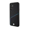 A black smartphone case with a textured pattern and a blue line accent, featuring the BMW logo. Podgląd zdjęcia produktu