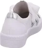 A white sneaker with a silver accent on the heel and white laces tied in a bow. Produktbild-Vorschau