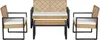 A four-piece outdoor furniture set including a bench, two chairs, and a coffee table, arranged on a white background. Produktbild-Vorschau