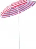 A red and white striped beach umbrella on a white background. Produktbild-Vorschau