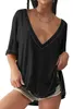 Oversized Damen-T-Shirt, tiefer V-Ausschnitt, lockere Produktbild-Vorschau 1