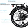 Close-up of the rear wheel and components of a bicycle, with descriptive text labels pointing to different features. Produktbild-Vorschau