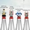 Four different types of surveying equipment are displayed on tripods against a blurred background of construction. Anteprima dell’immagine prodotto