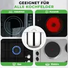 A collage of different stovetops (induction, ceramic, gas, electric) with a pot in the center, illustrating the product's compatibility with all types of cooktops. Produktbild-Vorschau
