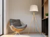 Skandinavische Dreibein Stehlampe Holz mit Stoff Produktbild-Vorschau 7