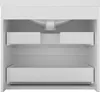 A white bathroom vanity with two drawers and a sink basin visible from the front. Produktbild-Vorschau
