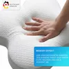 A hand pressing into a white memory foam pillow. Produktbild-Vorschau