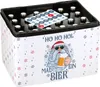 A beer crate with a Christmas-themed wrap and a Santa Claus graphic, featuring a sticker with numbers for an advent calendar. Produktbild-Vorschau