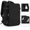 A black backpack is shown from the front, with inset images showing details of its features. Podgląd zdjęcia produktu