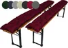 Two burgundy bench cushions on wooden benches. Produktbild-Vorschau