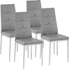 Four gray dining chairs with silver metal legs are arranged in a row against a white background. Náhled obrázku produktu