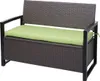 A brown rattan storage bench with a green cushion, shown against a white background. Podgląd zdjęcia produktu