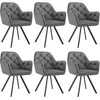 Six gray upholstered armchairs with tufted backs and black metal legs are arranged in two rows of three against a white background. Náhled obrázku produktu