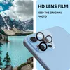 A product image showing a phone camera lens protector applied to a smartphone, with a scenic landscape in the background. Produktbild-Vorschau