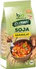 A bag of soy granules with a bowl of prepared food. Voir les images du produit