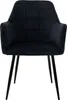 A black upholstered dining chair with four black legs, shown from the front against a white background. Produktbild-Vorschau