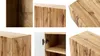 A collage of close-up images showcasing the details and texture of a wooden cabinet with black feet. Náhled obrázku produktu