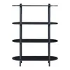A black, four-shelf bookshelf against a white background. Náhled obrázku produktu