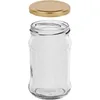 A clear glass jar with a gold screw-on lid, shown separately above the jar opening. Produktbild-Vorschau