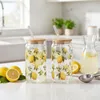 2er Set Trinkglas 500ml Zitronen Strohhalm Bambusdeckel Produktbild-Vorschau 1