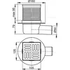 Technical drawing with dimensions of a floor drain. Produktbild-Vorschau