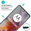 A close-up view of a smartphone screen protector being applied to a Motorola phone. Produktbild-Vorschau