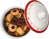 A white ceramic cookie tin filled with various types of cookies, with the lid placed open next to it. Anteprima dell’immagine prodotto