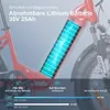 Close-up of an electric bicycle battery with marketing text and graphics. Produktbild-Vorschau