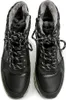 A pair of black women's boots with white laces and gray fur lining, shown from a top-down perspective against a white background. Anteprima dell’immagine prodotto