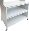 A white metal kitchen cabinet with three shelves and wheels. Anteprima dell’immagine prodotto