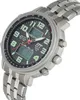 A close-up, angled shot of a men's wristwatch with a metal band and a black face. Produktbild-Vorschau