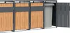A row of outdoor trash bins with wooden front panels and a gray metal frame. Náhled obrázku produktu