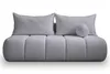 A light gray bouclé sofa with two rectangular pillows and one round pillow, presented against a white background. Podgląd zdjęcia produktu