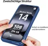 Hands holding a blue phone case with a phone inside, showcasing its features. Produktbild-Vorschau