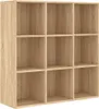 A wooden bookshelf with multiple compartments against a white background. Produktbild-Vorschau