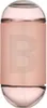 A pink perfume bottle with a rounded top and bottom, and a cylindrical body. The bottle has a faint embossed logo and text on the front. Produktbild-Vorschau